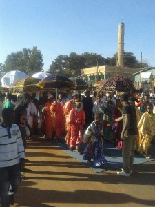 The colourful vestments of the priests