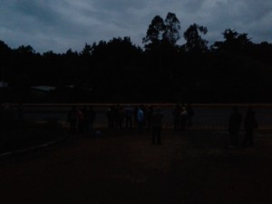 Dawn crowds awaiting the bus